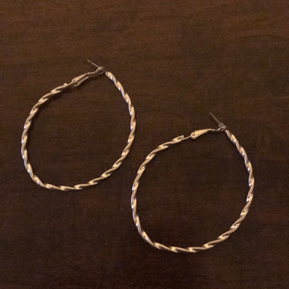 Jewelry - Sterling Silver Ribboned Hoop Earrings